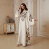 Womens Ethnic Floral Embroidered Maxi Dress Long Sleeves Crew Neck Fringe Detail Resort Wear Abaya
