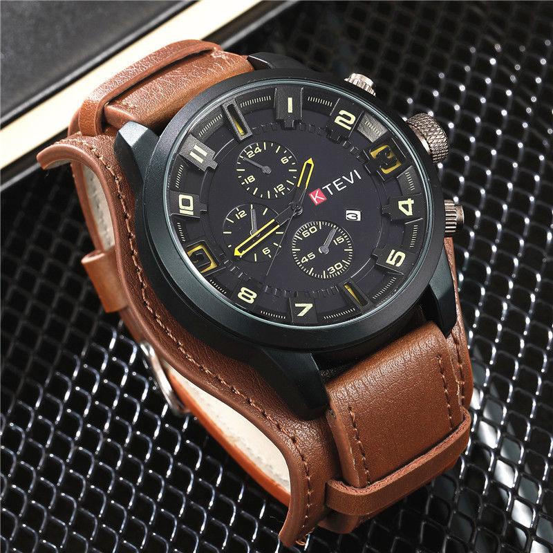 Vintage Men Watch Leather Strap Sports Quartz Men's Watches Fashion Big Dial Date Business Electronic Wrist Watch Clock for Men