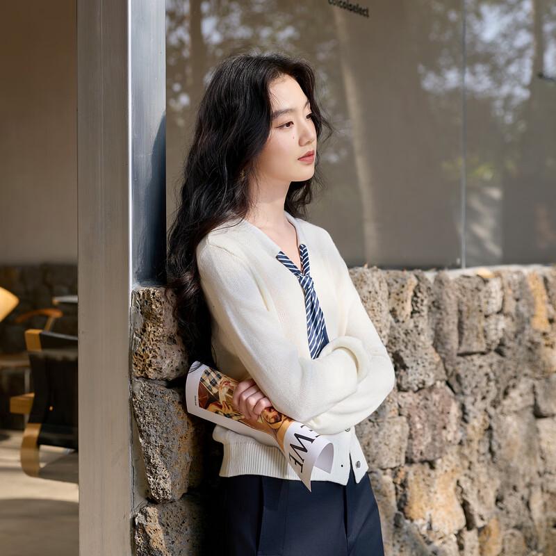 Women's Striped V-Neck Knit Cardigan