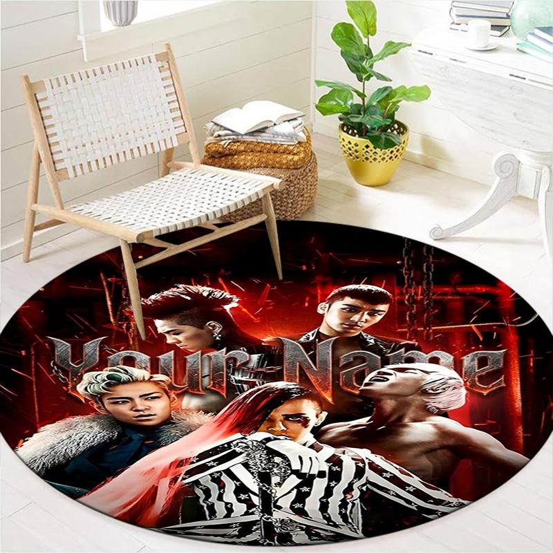 Bigbang Music Custom Name Round Area Rug Carpet Rug For Living Room Bedroom Sofa Playroom Decor Nonslip Floor Mat