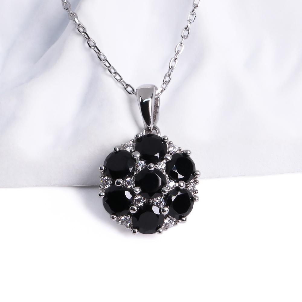 Simple women pendant necklace 925 sterling silver with natural Black spinel fine jewelry for women birthday gift