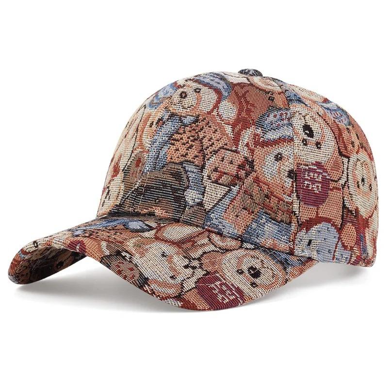 Retro curved brim baseball cap, cute cartoon teddy bear dog pattern duckbill cap, seasonal sun hat to wear