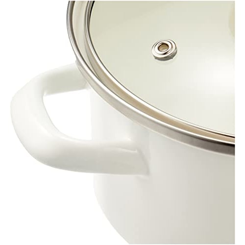 Pearl Metal Enamel 15cm Double-Handled Pot with Glass Lid, White, Induction Compatible, Cook Pot, Petit Cook, HB-1367