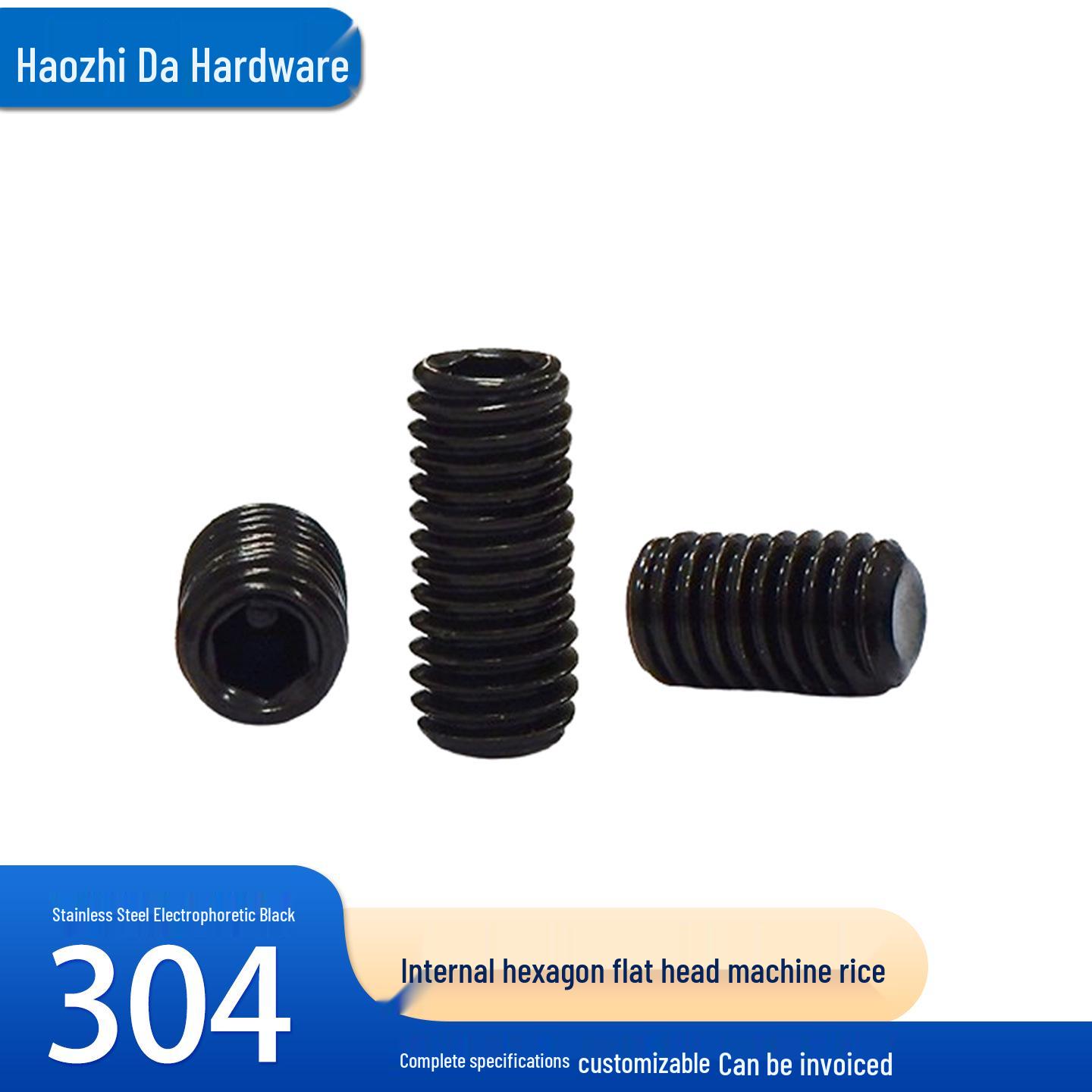

Electrophoretic Black M3-M6 304 Stainless Steel Flat Head Hex Socket Set Screws M3*3 (10 pcs)