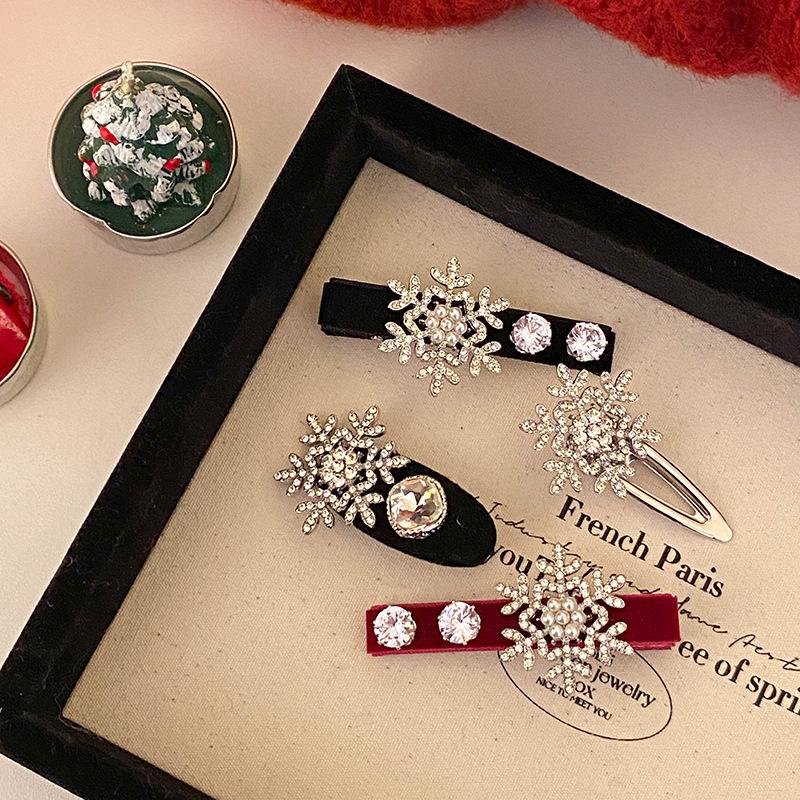 Fermaglio per capelli a fiocco di neve di alta gamma con strass - Accessorio da donna autunno/inverno per frangia e fronte