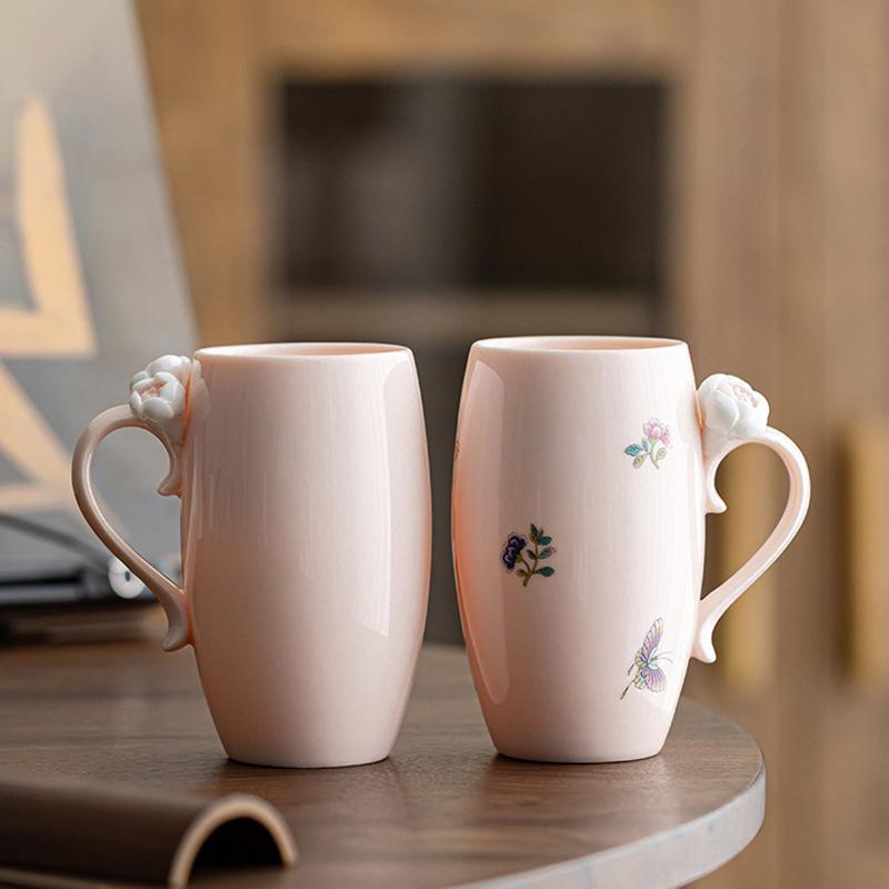 Hand Pinched Flower Ceramic Mug Mineral Clay Cup Aesthetic Design for Coffee Milk Tea Home Decor Minimalist Drinkware