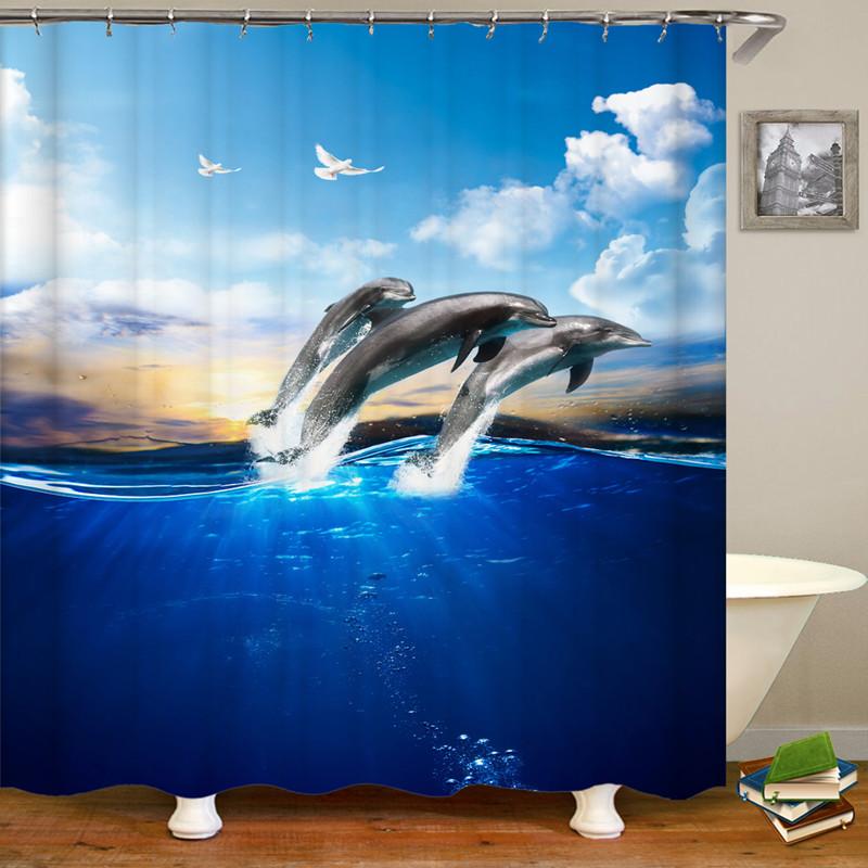 Ocean Shower Curtain Liner,Sea Theme Shower Curtain with 12 Hooks, Washable Dolphin Waterproof Shower Curtain for Bathroom Decor