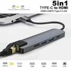 USB-C Hub 5-in-1 4K HD Output for 2.0 Aluminum Alloy 100M RJ45 Ethernet PD 100W Charging Adapter USB 3.0 Interface Multiport
