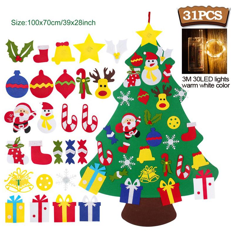 DIY Felt Christmas Tree DIY Kids Toys Xmas Decoration Ornaments Santa Claus Children's Tree Crafts With Light Hanging Gifts