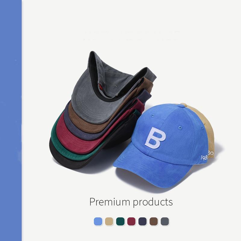 Trendy baseball cap women's spring and autumn navy blue B hat green big head circumference showing face small blue cap man