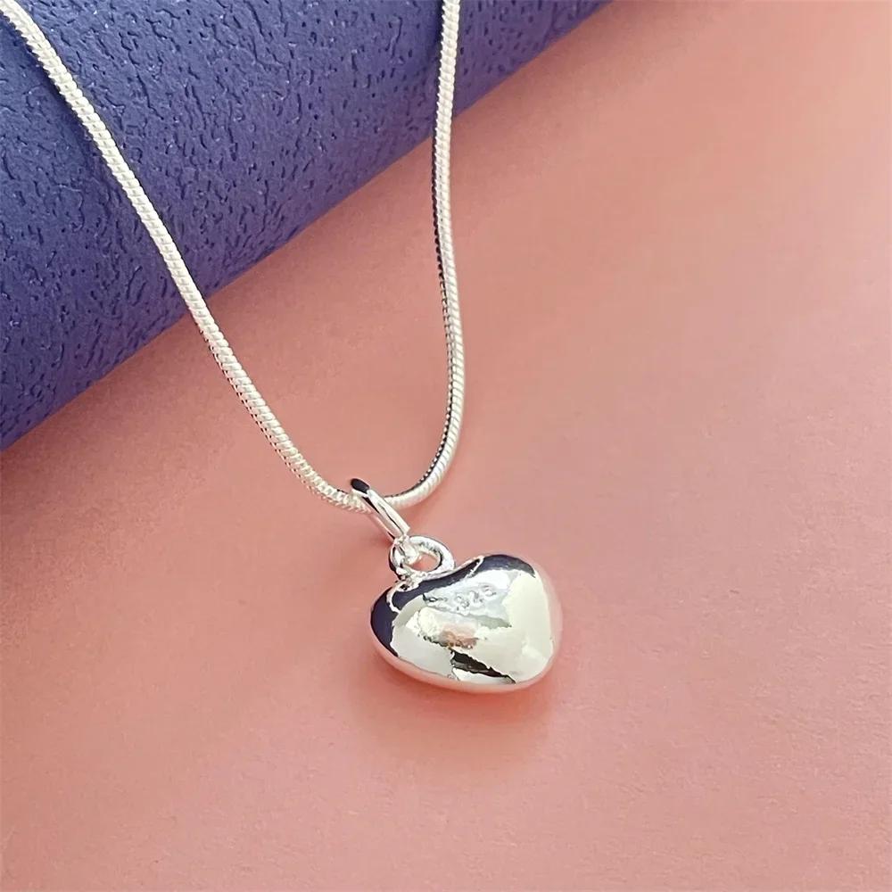 Korean Fashion   Copper Designer Jewelry Lovely Little Heart Pendant with Snake Bone Chain Necklace for Women Gifts
