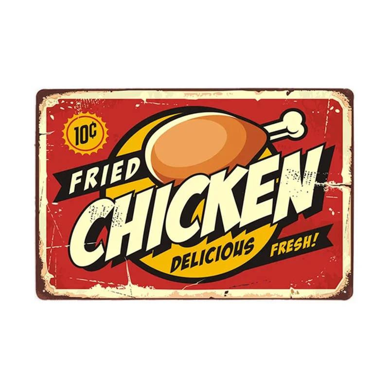 Fried Chicken,Cake,Cheese, Beef Steak Metal Tin Sign Vintage Plate Plaque Iron Painting Pin Up Wall Decor For Restaurant Kitc