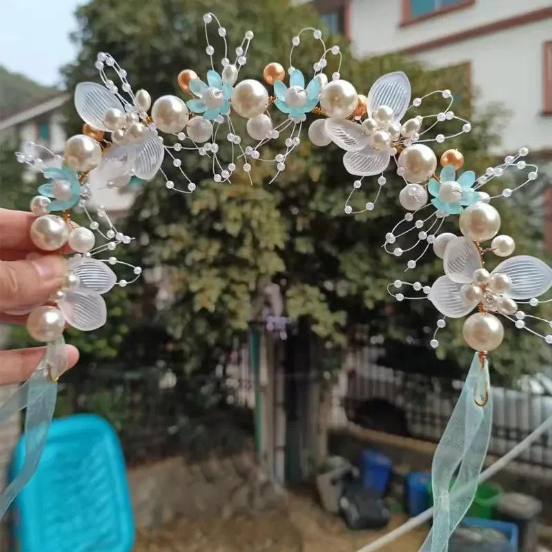 Elegant Girls Headband Imitated Pearl Hair Headdress Baby Girls Flower Wreath Bride Garland Head Hoop Wedding Hair Headbands
