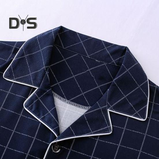 2Pcs/Set Men Pajamas Set Plaid Print Lapel Long Sleeve Single Breasted Shirt Elastic Waist Long Pants Set Loose Fit Loungewear Suit