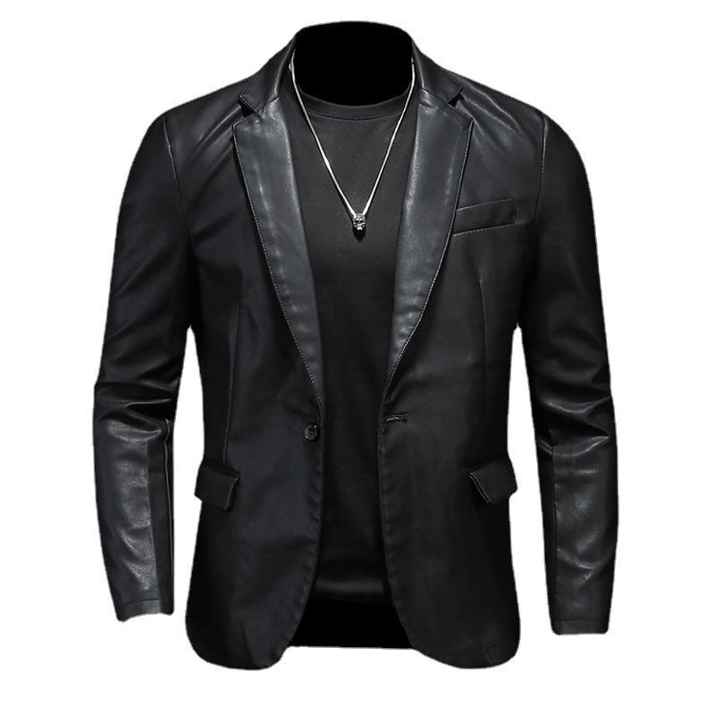 Men's Slim Lapel Versatile PU Small Suit Men's Lapel Leather Suit Leather Jacket