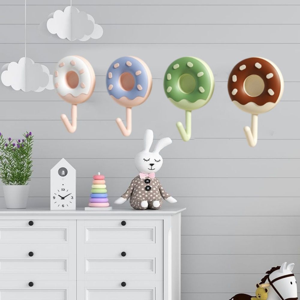 6Pcs Self-adhesive Donut Shape Hooks Wall Mounted Key Holder Creative Sticky Hooks  for Home
