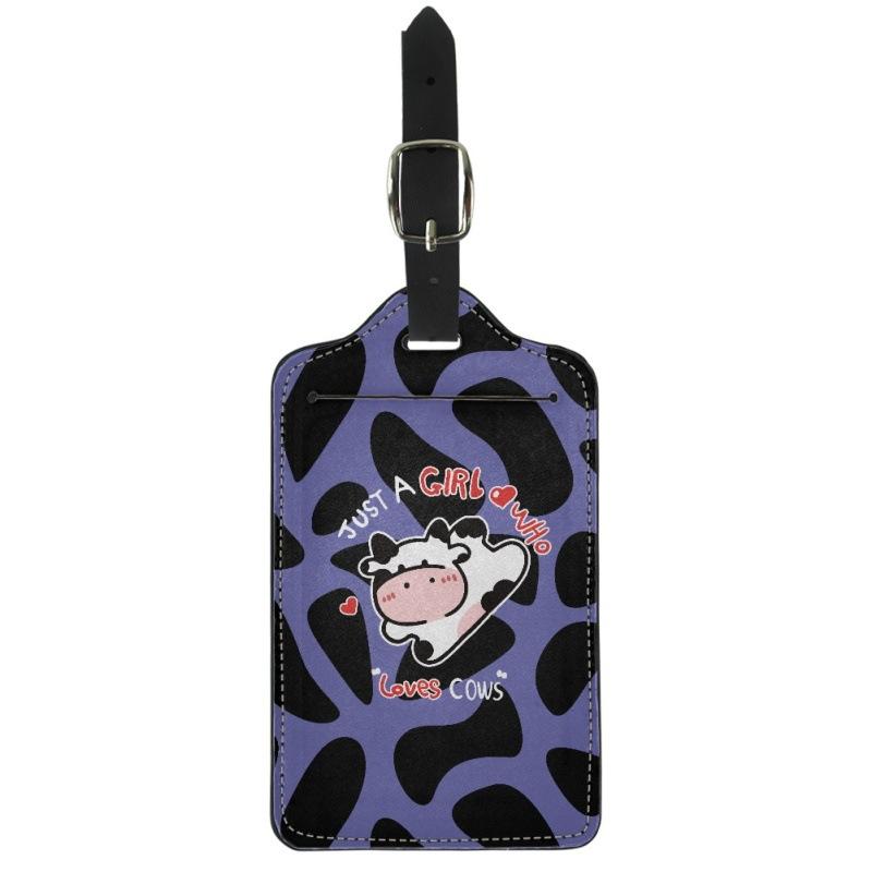 1 pz serie animali mucca modello etichetta bagaglio PU spazio pelle etichetta bagaglio anti-smarrimento etichetta viaggio carta d'imbarco