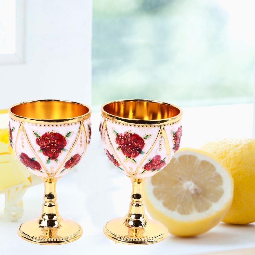 2pcs Silver White Blue Metal Embossed Wine Glass Alloy Retro Metal Wine Cup Home Decor