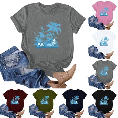 Damski Casualowy T-shirt z Krótkim Rękawem i Hawajskim Wzorem Top
