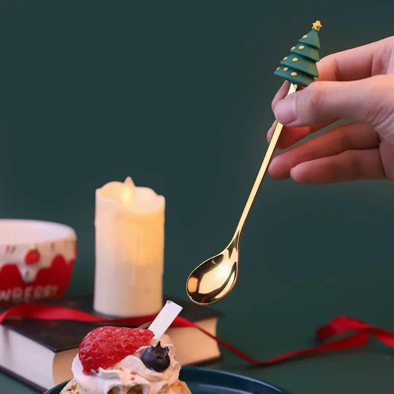 Weihnachtsdekorationen für Zuhause, Weihnachten, Tischdekoration, Edelstahl, Kaffeelöffel, Weihnachtsbaum, Neujahr 2024, Navidad 2023, Geschenke