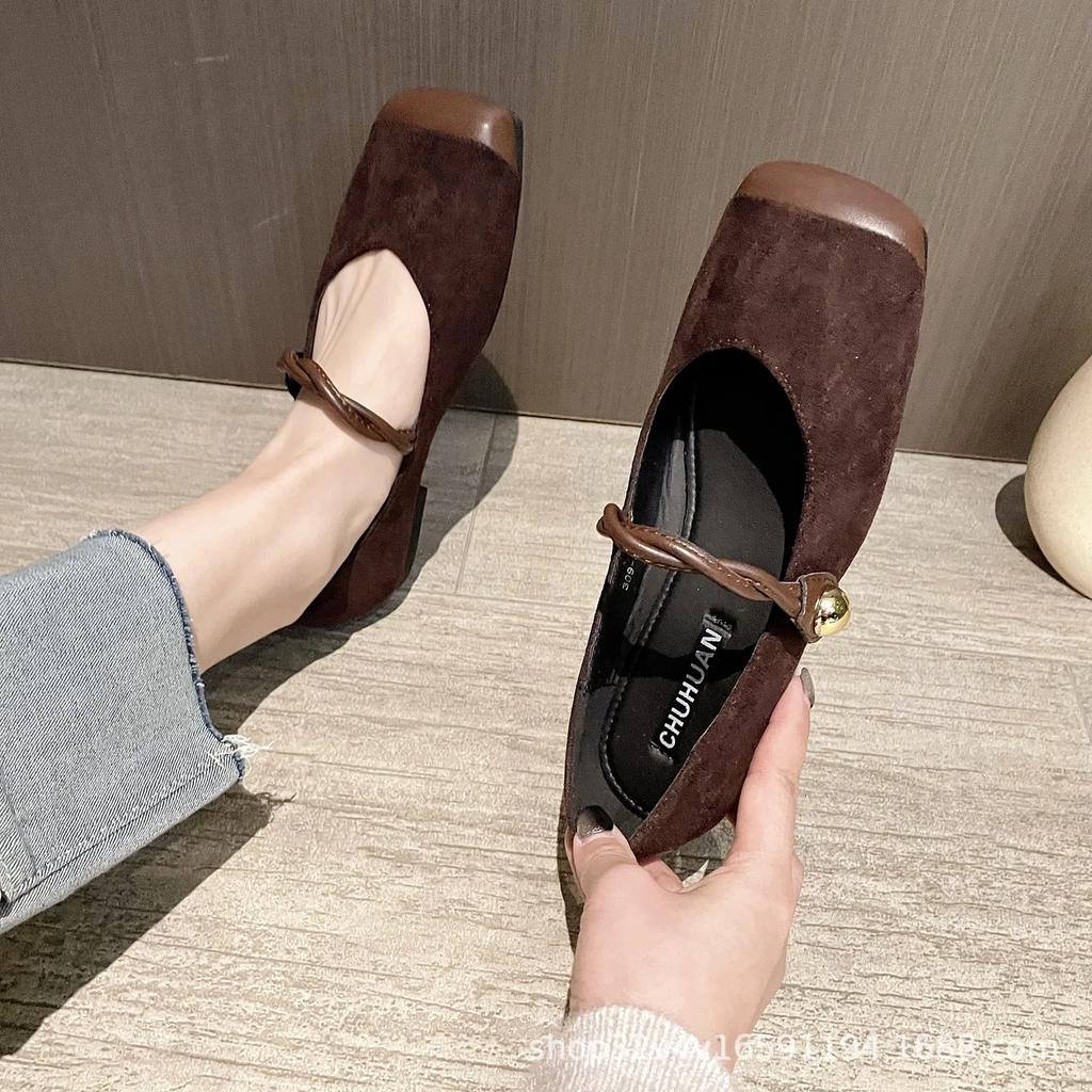 Fashion Flat Shoes for Women New 2025 Spring Autumn Square Toe Mary Jane Shoes Ladies Suede Plus Size Women's Shoes 41-43 Loafers Women