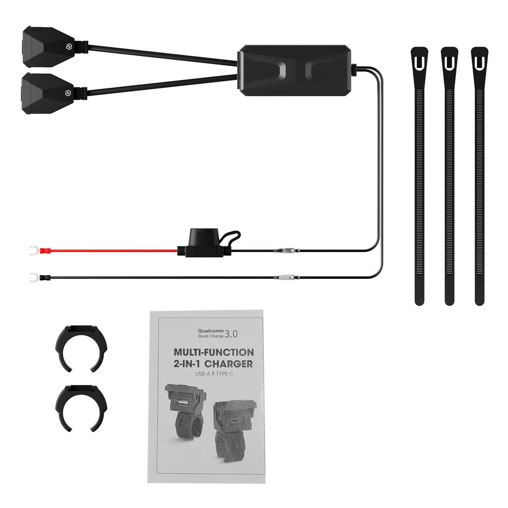 Motorrad-Netzteil mit 30W USB C PD und 18W USB A Anschlüssen für ATV Trike, 12V 24V Lenkerhalterung Steckdose für