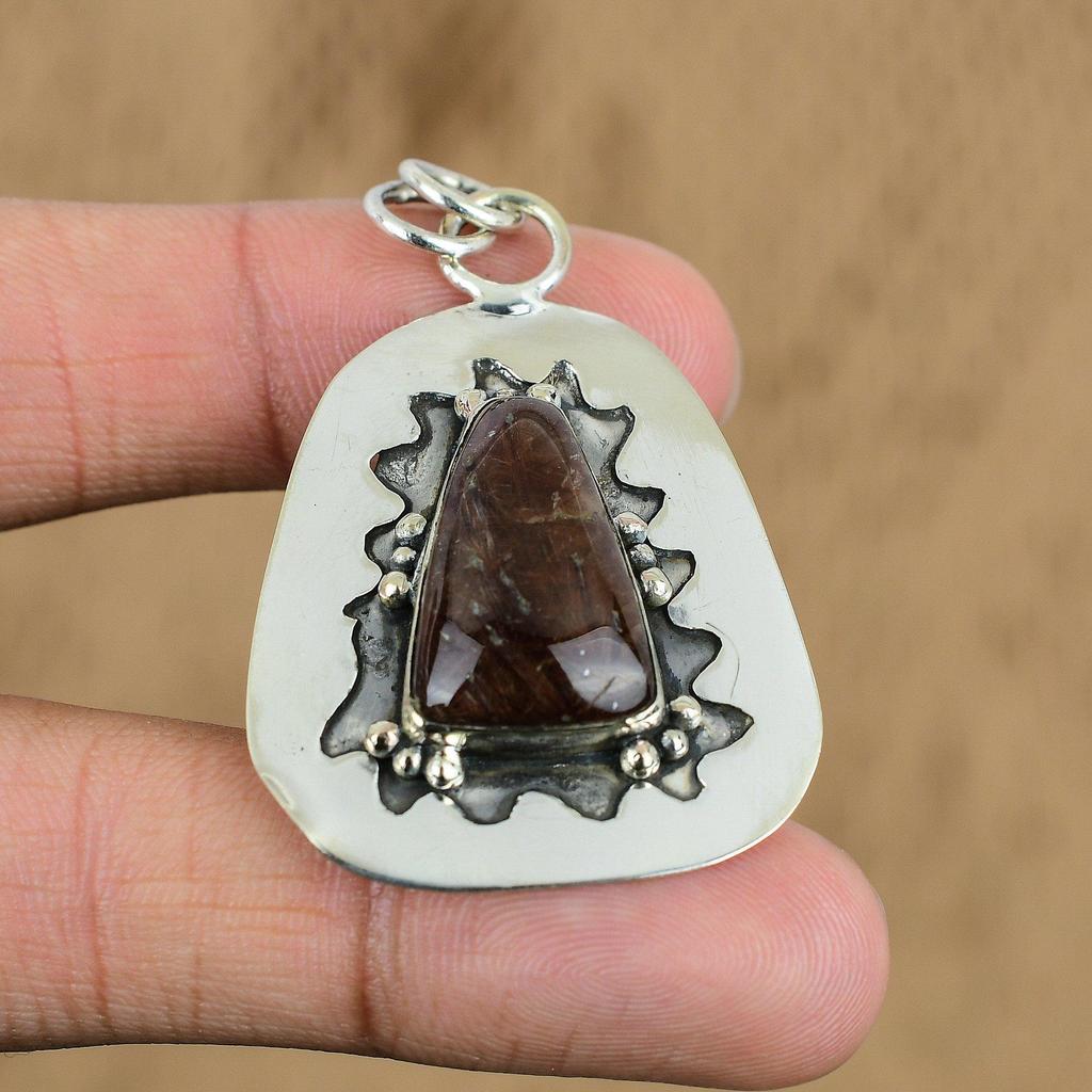 Natural Golden Rutile Gemstone Pendant 925 Sterling Silver Jewelry For Women