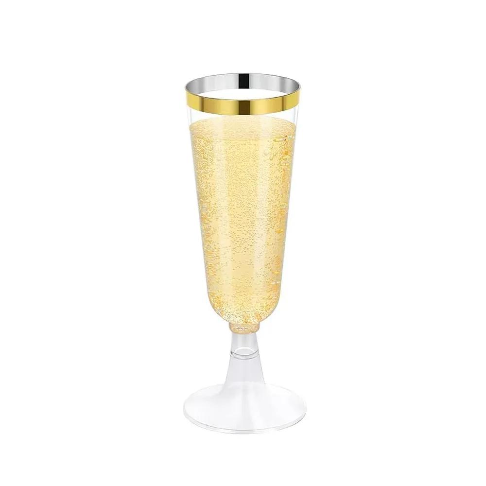 50/25 Champagne Glasses Disposable Cocktail Plastic Red Wine Tall Glasses Gold Powder Martini Glasses Party Bar