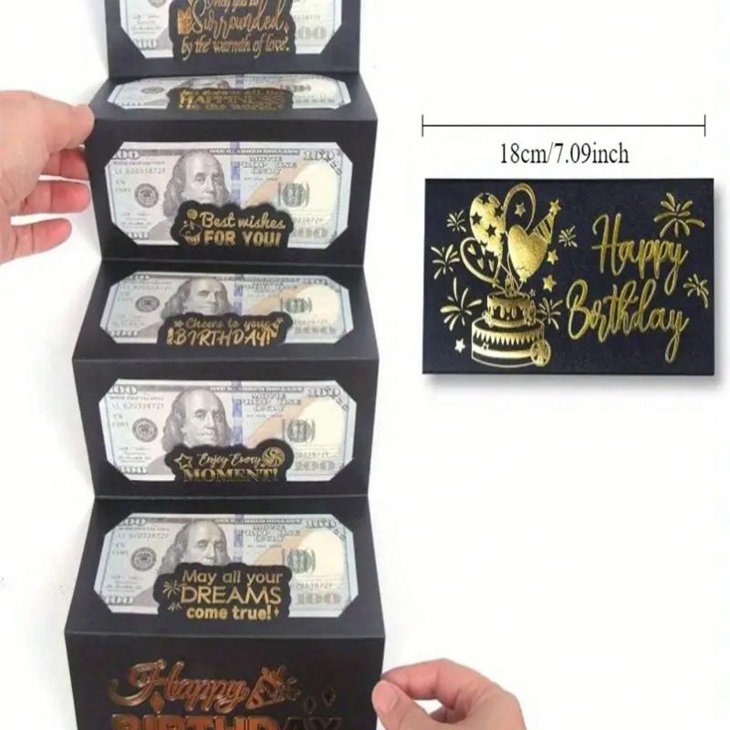 

1 Конверт для денежного подарка на день рождения-сюрприз с 6 отделениями - Элегантный дизайн в черном и золотом цвете Праздничный кошелек для мужчин и женщин Уникальные сувениры на любой день рождения