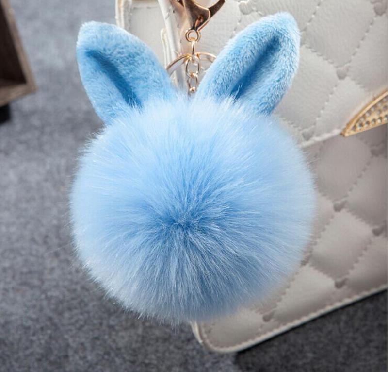 Cute Fluffy Bunny Toys Bear Keychain Rabbit Ear Key Chain Fur Woman Bag Charms Keyring Pom  Charm Pendant