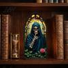 UV Printed Halloween Decor Candle Holder, Gothic Stained Glass Style Translucent Panel Lamp Retro Spooky Candlestick, Tabletop Atmosphere Ornament for
