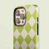 Luxury Clmj Diamond Checkered Green Phone Case for iPhone 16 15 14 13 12 11 Pro Max Plus Magnetic Double-layer Back Cover