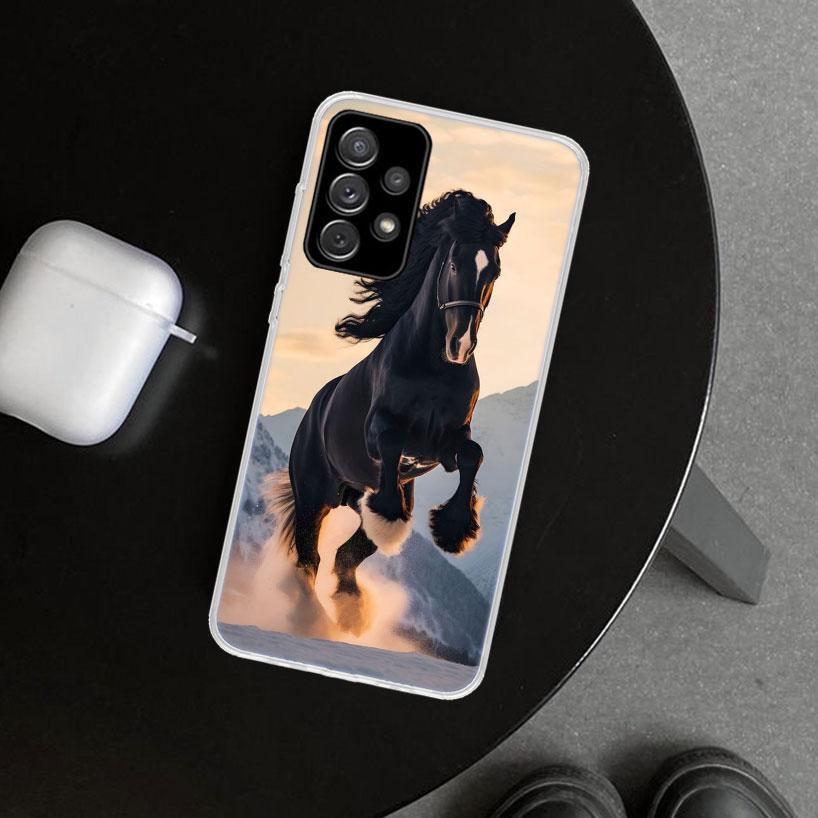 Animal Black Horse Phone Case for Samsung Galaxy A17 A16 A26 A36 A56 A57 A37 A15 A25 A35 A55 A14 A24 A34 A54 A13 A23 A33 A53 Gal