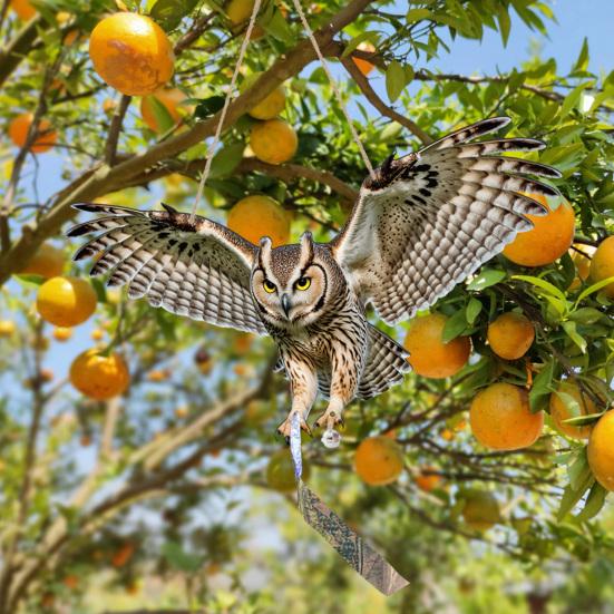 Κρεμαστή Ψεύτικη Κουκουβάγια 2D Επίπεδη Κουκουβάγια Ομοίωμα με Ανακλαστική Ταινία Διακόσμηση Αετού με Κουδούνι για να Απομακρύνει τα Περιστέρια