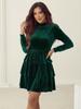 Fall Winter New Women's Velvet Dress Stand Collar High Waist Long Sleeve Ruffled Layered Short Skirt