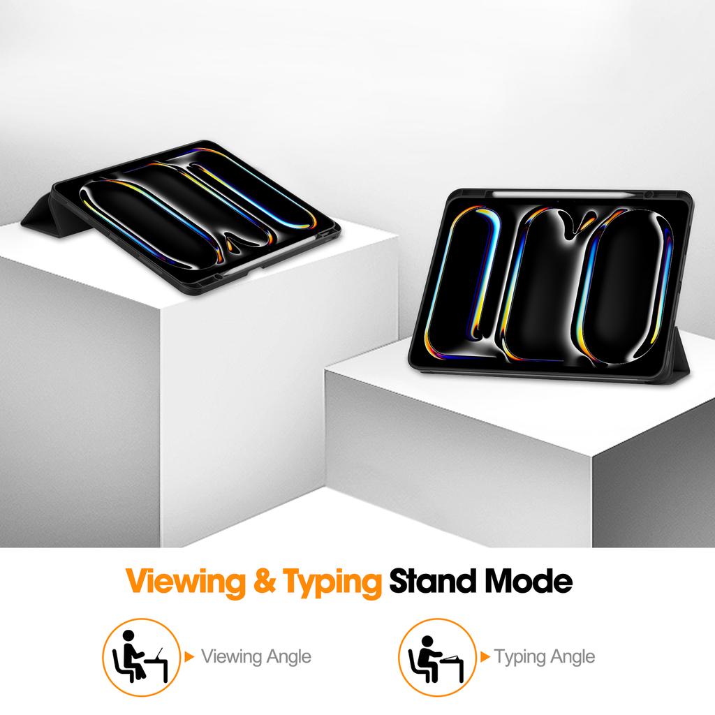 Para iPad Pro 13 (2024) Capa Suporte Absorvente de Choque em Couro para Tablet com Porta-Caneta