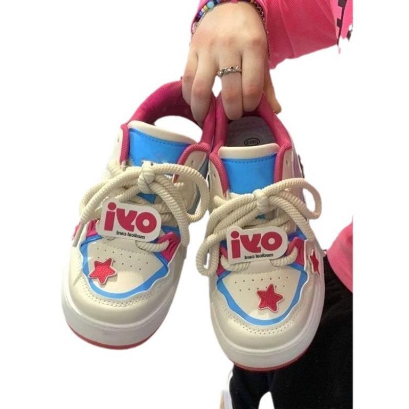 Dopamine Star Platform White Shoes Girls Design Shoes Spring New Versatile Skateboard Shoes