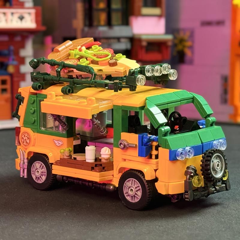 City Turtles Pizza Truck Building Block Set Toys for Boys Adutls Movies Ninjia-ded Animation Bricks,Birthday Gift