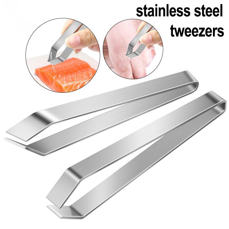 New 1 PC Stainless Steel Fish Bone Tweezers Pincer Clip Puller Remover Tongs Fish Bone Plucking Clamp Kitchen Gadgets Tools