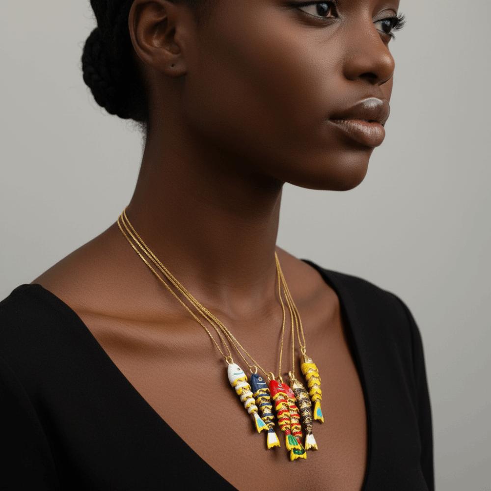 Collier Vitré Mobile Bijoux Dorés Colorés Personnalité Collier Poisson Émail Femme