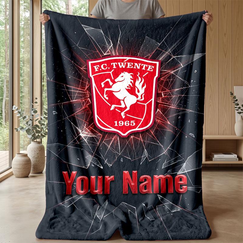 FC Twente Coperta in Flanella con Testo Personalizzato Logo Calcio Plaid in Pile Personalizzato Regalo Speciale per Divano Camera da Letto Casa