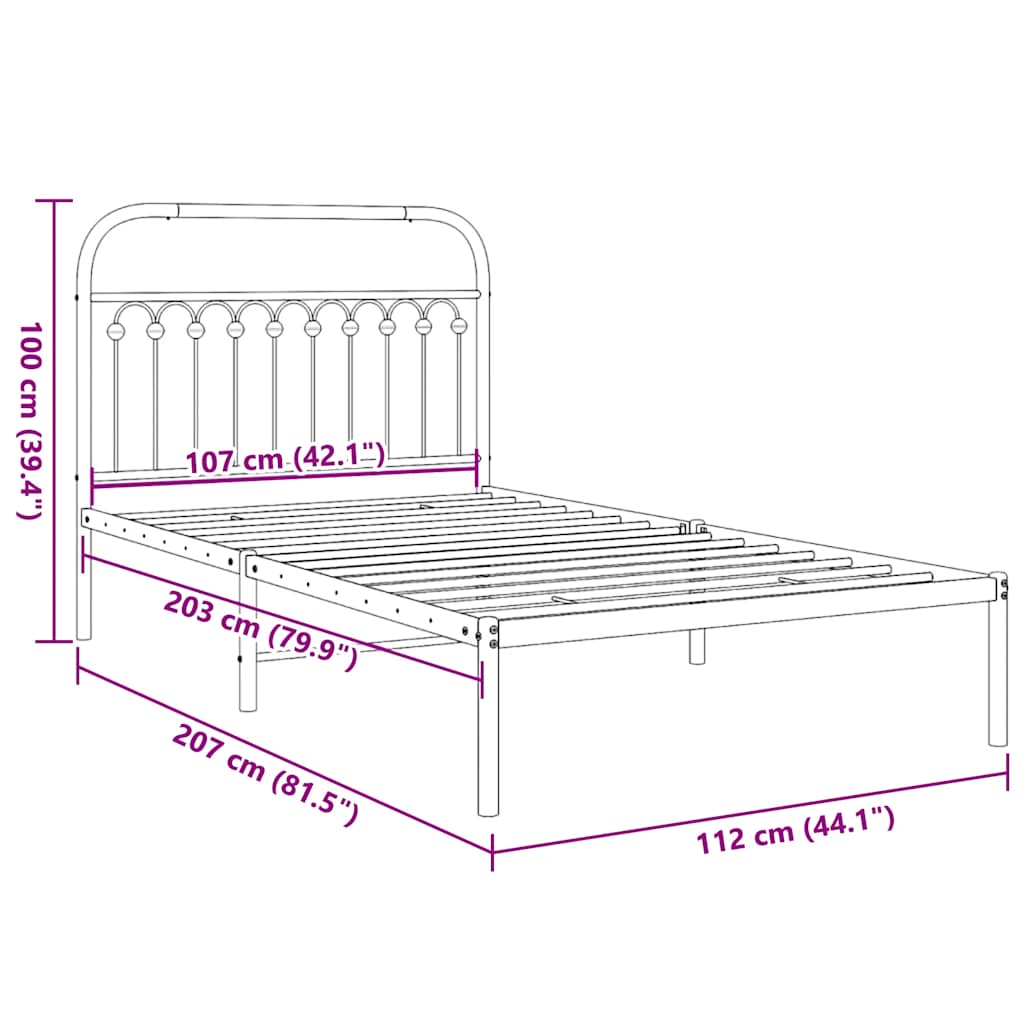 Metal Bed Frame with Headboard White 107x203 cm