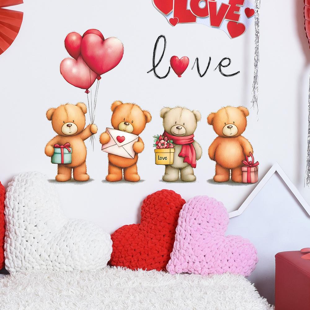Self-adhesive Wall Stickers Cartoon Confession Bear Balloons for Kids Room Bedroom Living Room Home Decor