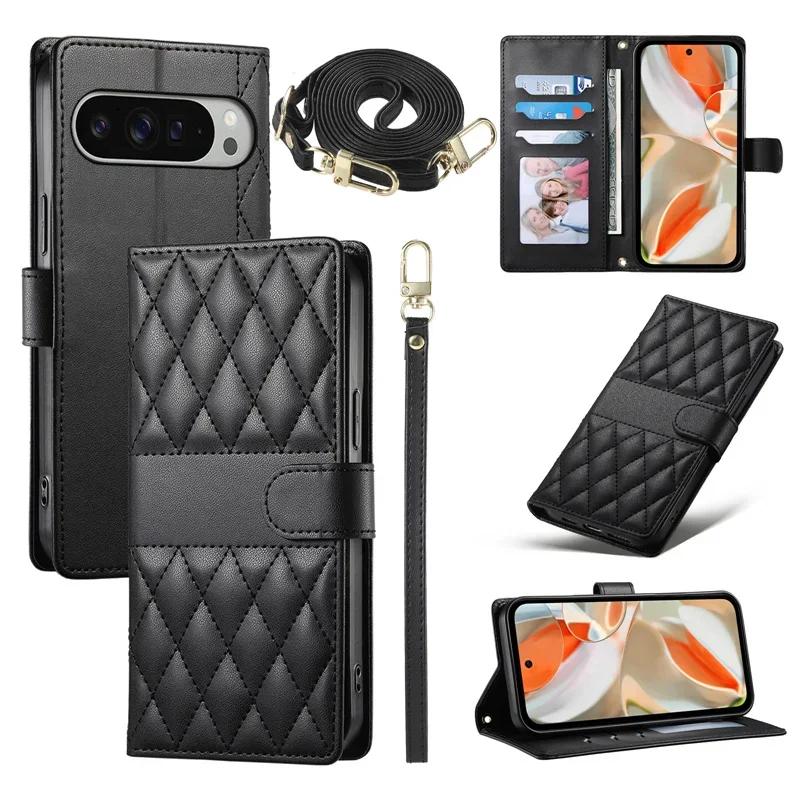 Long lanyard Flip Leather Case for Google Pixel 10 9 8 7 Pro XL 10A 9A 8A 7A Wallet Card Holder Pocket Phone Cover Coque Etui