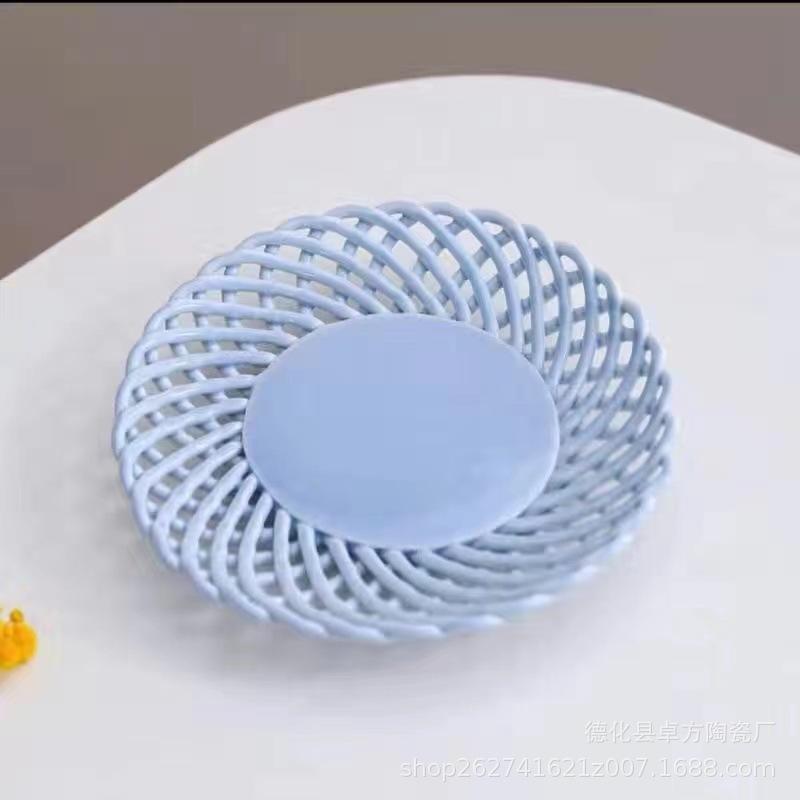 Handgewebter Keramik-Obstteller, Abtropfkorb, Süßigkeitenteller, Snackteller, Aufbewahrungskorb, Ablage, Brotbackform, Dessertschale