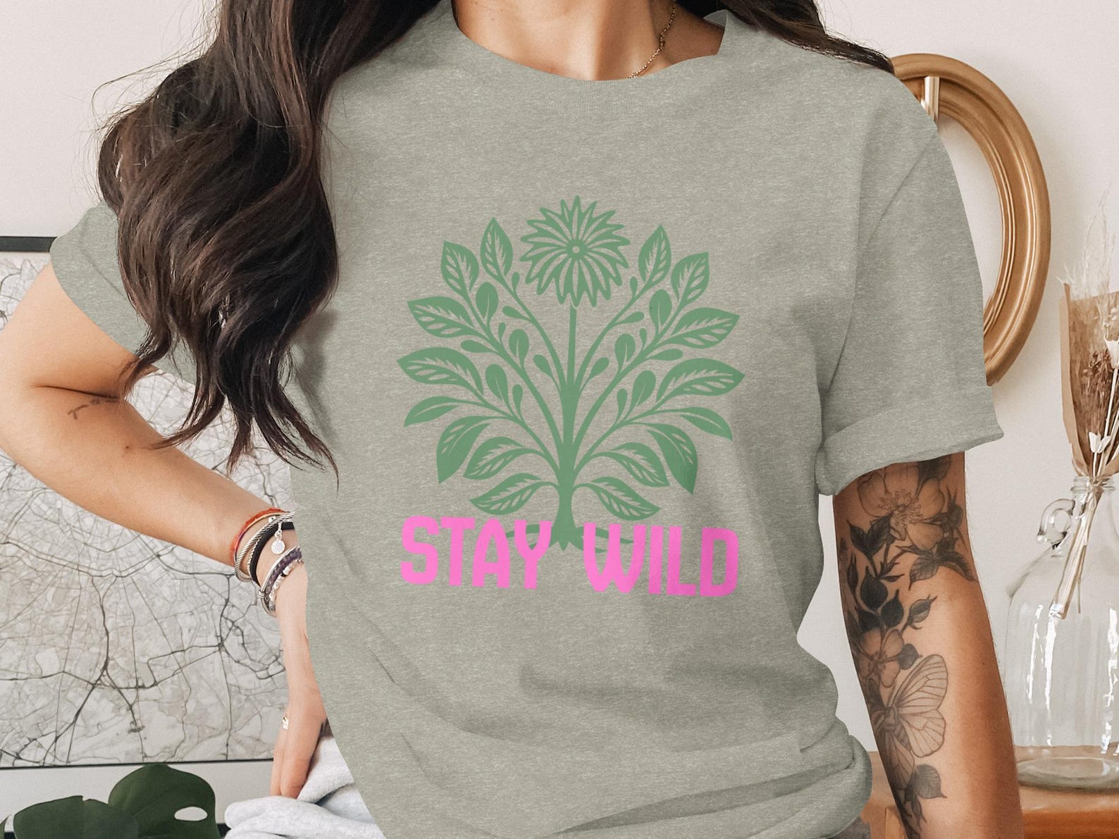 Stay Wild Botanical Graphic T-Shirt, Boho Nature Lover Apparel 4XL