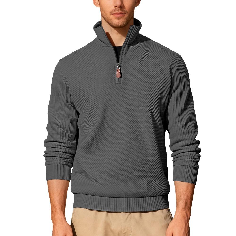 Men's Long-Sleeved Half-Zip Sweatshirt with Twill Jacquard Ribbed Trim