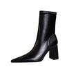 "European & American Style Sexy High Heel Pointed Winter Boots - Women's Slim Short Boots with Thick Heel"