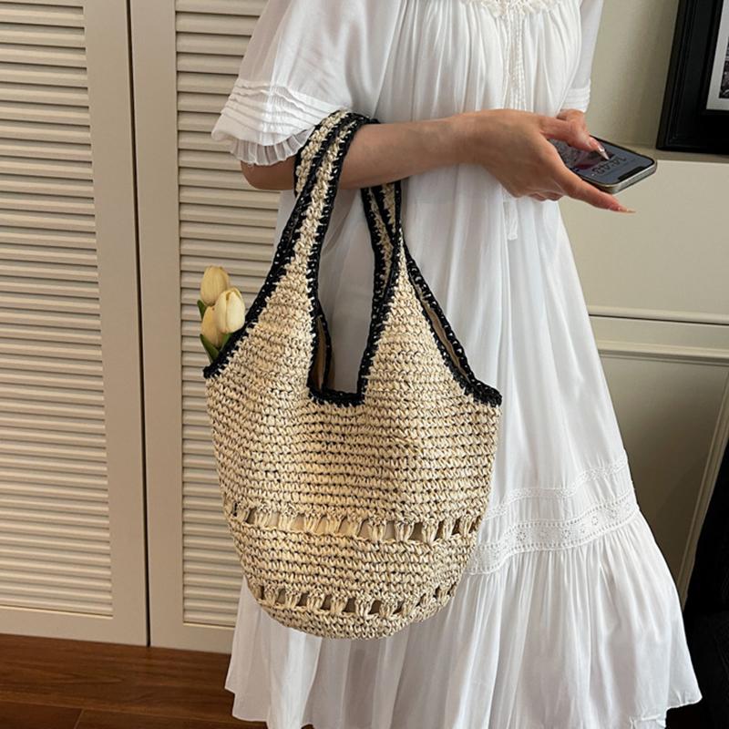 Straw Tote Bag Large Capacity Straw Bag For Women Woven Fashion Handmade Boho Shoulder Bag High-end Seaside Vacation Beach Bag