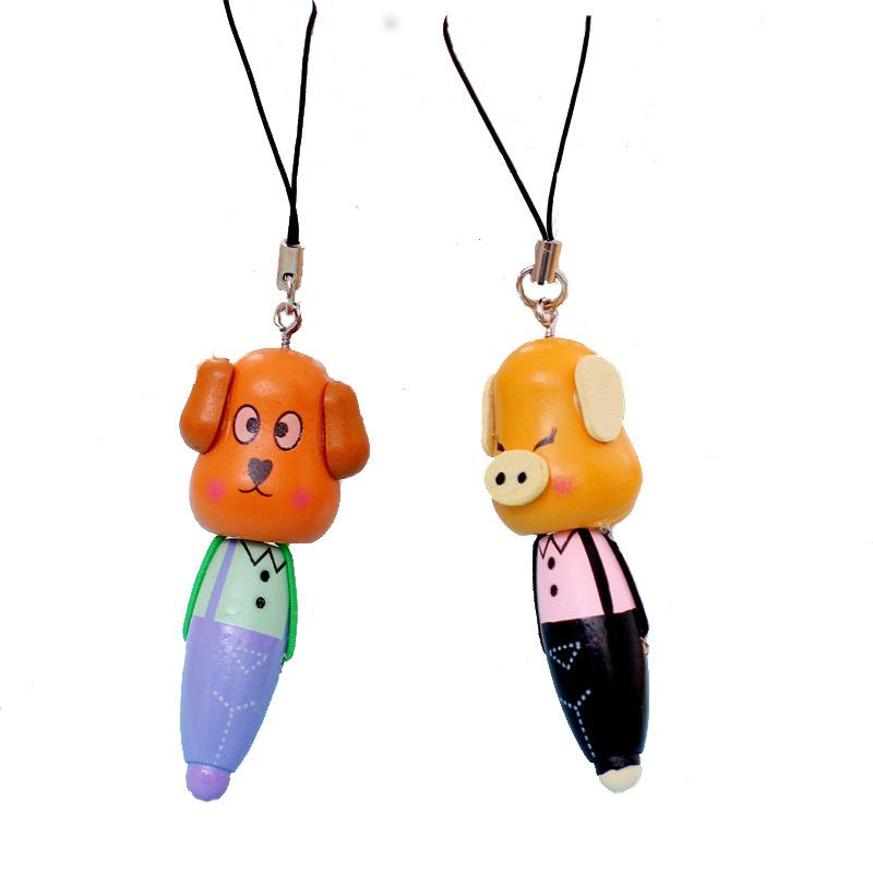 Back To School Season 5pcs Wooden Cartoon Animal Portable Pen Wooden Short Pen/mobile Pen/cartoon Wooden Ballpoint Pen Stationery